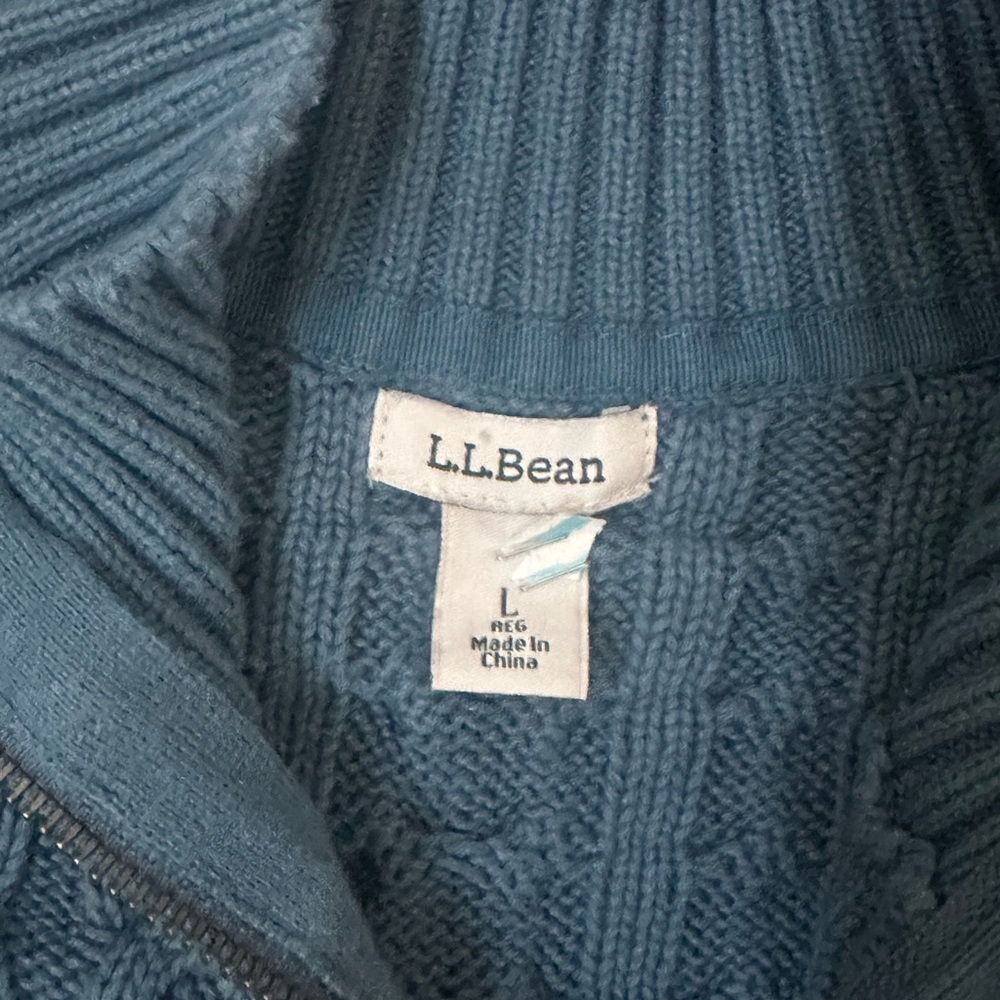 L.L. Bean Men's Zip-Up Cable Knit Sweater - Blue - Picture 3 of 3